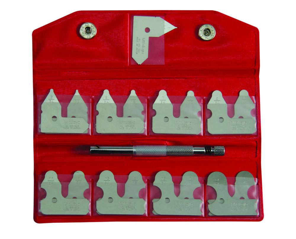 Picture of Mitutoyo 186-903 1/64-17/64 In, Concave/Convex Radius Gage Set, 17 Leaves (1/64 In To 17/64 In By 64Ths)