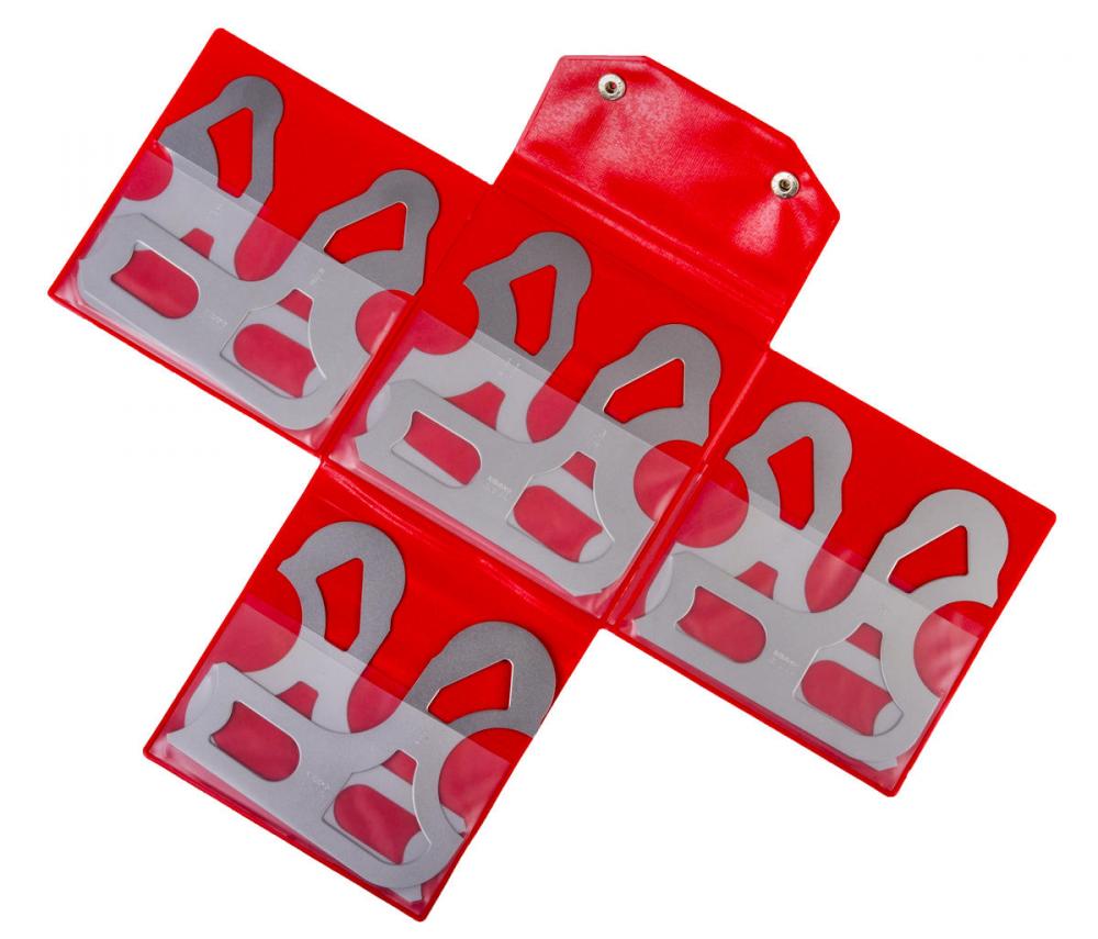 Picture of Mitutoyo 186-905 9/16-1 In, Concave/Convex Radius Gage Set, 8 Leaves (9/16 In To 1 In By 16Ths), With Holder