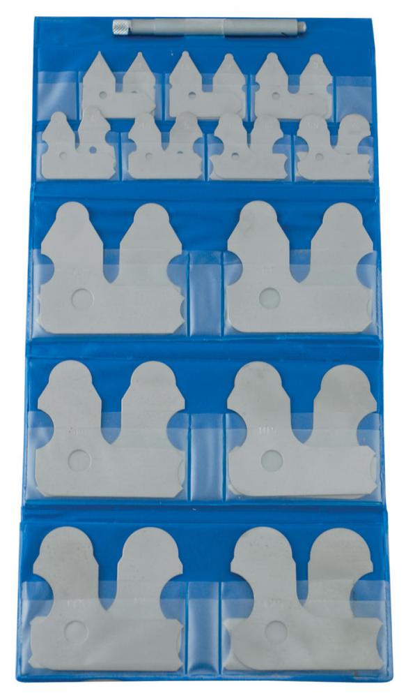 Picture of Mitutoyo 186-906 .01-.5 In, Concave/Convex Radius Gage Set, 26 Leaves (.010 In To .030 In By .005, .040 In To .1 In By .010, .120 In To .3 In By .020, .350 In To .5 In By .050), With Holder