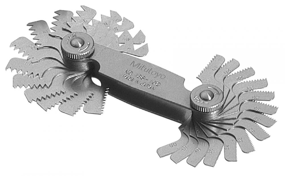 Picture of Mitutoyo 188-102 4-60 Tpi, 55 Degrees, Screw Pitch Gage Set, 28 Leaves (4, 4.5, 5-14, 16, 18, 19, 20, 22, 24, 25, 26, 28, 30, 32, 34, 
36, 40, 48, 60 Tpi)