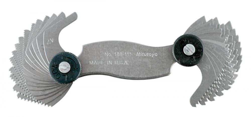 Picture of Mitutoyo 188-111 4-42 Tpi, 60 Degrees, Screw Pitch Gage Set, 30 Leaves (4, 4.5, 5, 5.5, 6-11, 11.5, 16, 18, 20, 22, 24, 26, 27, 28, 30, 32, 34,
36, 38, 40, 42 Tpi)