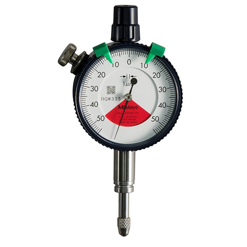 Picture of Mitutoyo 1900S-10 0.001mm, 0.1mm/0.14mm Dial Indicator, 50-0-50, Lug Back, 3/8 In Stem, Series 1, Compact One Rev, Shockproof, Jeweled