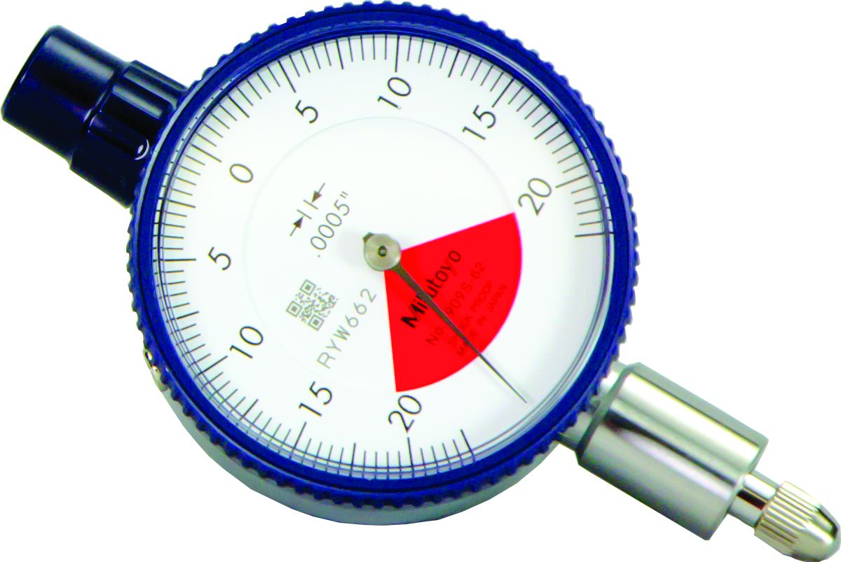 Picture of Mitutoyo 1909S-62 .0005,.04 In/.055 In Dial Indicator, 20-0-20, Lug Back, 3/8 In Stem, Series 1, Compact One Rev, Shockproof, Waterproof