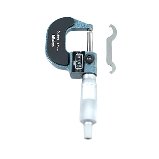 Picture of Mitutoyo 193-101 0-25mm, 0.01mm Digit Counter Outside Micrometer, Carbide Tip, Ratchet Stop