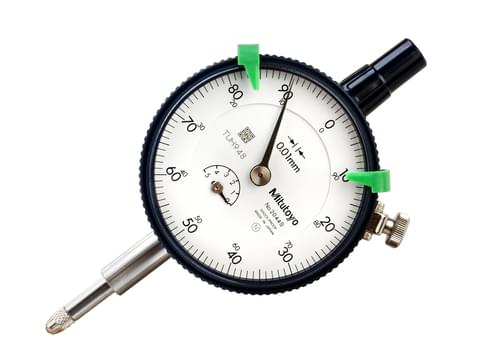 Picture of Mitutoyo 2044Sb 0.01mm, 5mm/(1mm Per Rev) Dial Indicator, 0-100, Flat Back, 8mm Stem, Series 2, Shockproof