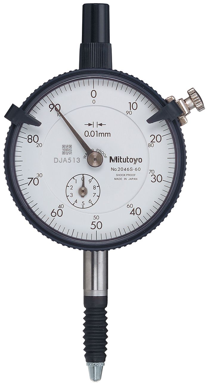 Picture of Mitutoyo 2046S-60 0.01mm, 10mm/(1mm Per Rev) Dial Indicator, 0-100, Lug Back, 8mm Stem, Series 2, Waterproof