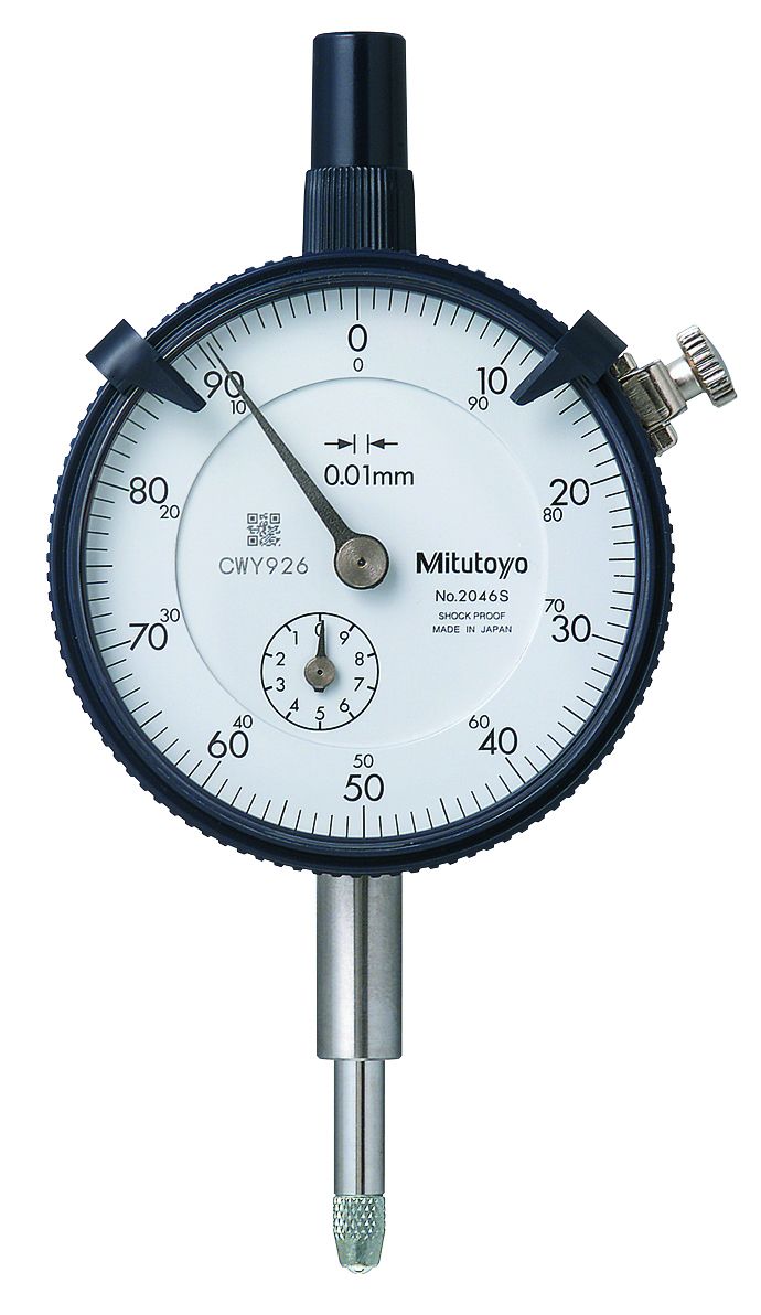 Picture of Mitutoyo 2046Sb-11 0.01mm, 10mm/(1mm Per Rev) Dial Indicator, 0-100, Flat Back, 3/8 In Stem, Series 2, Jeweled