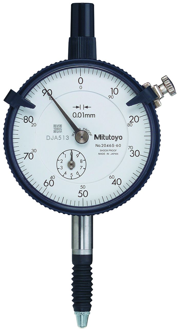 Picture of Mitutoyo 2046Sb-60 0.01mm, 10mm/(1mm Per Rev) Dial Indicator, 0-100,Flat Back, 8mm Stem, Series 2, Waterproof