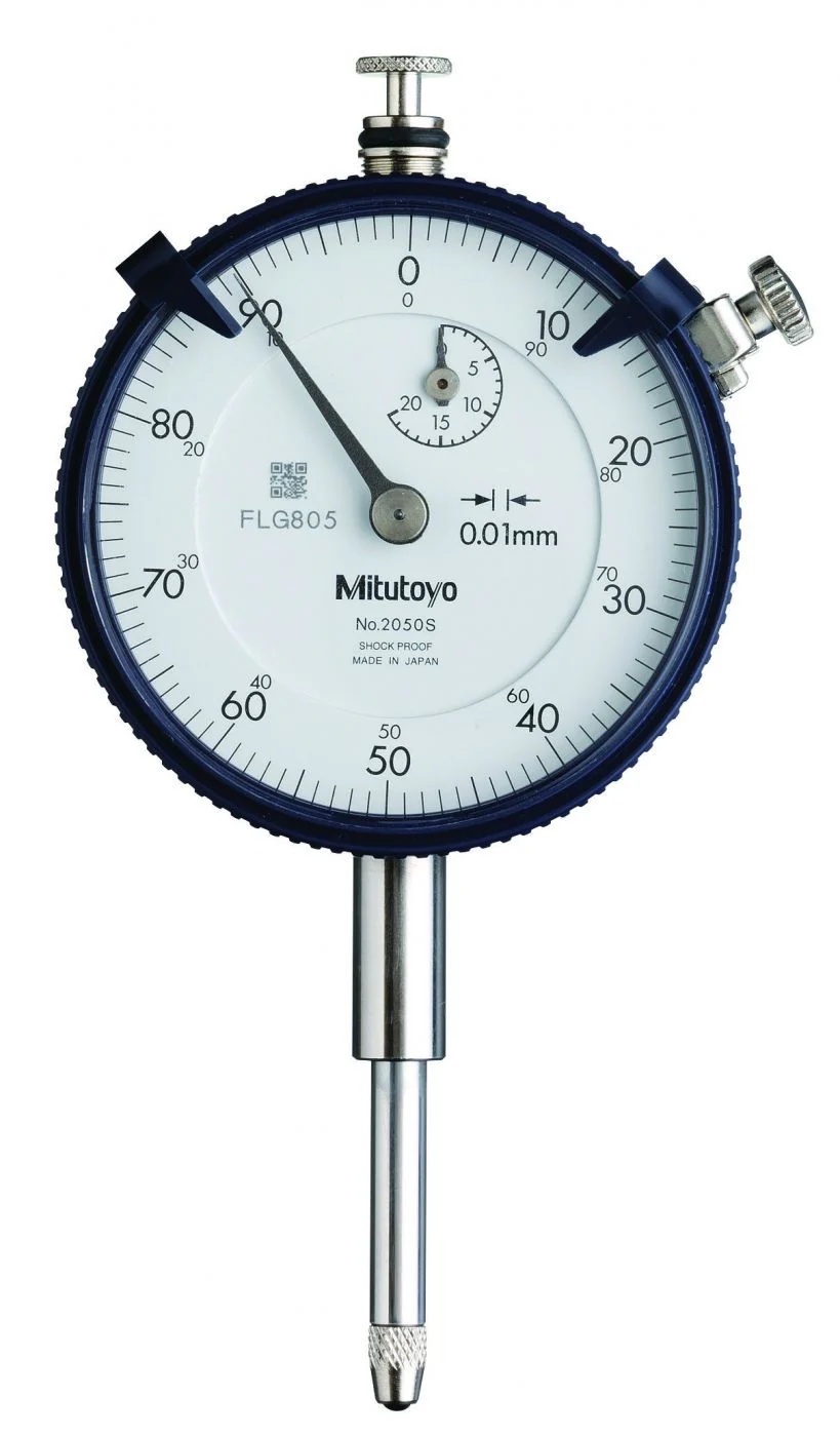 Picture of Mitutoyo 2050S-01 0.01mm, 20mm/(1mm Per Rev) Dial Indicator, 0-100, Lug Back, 3/8 In Stem, Series 2