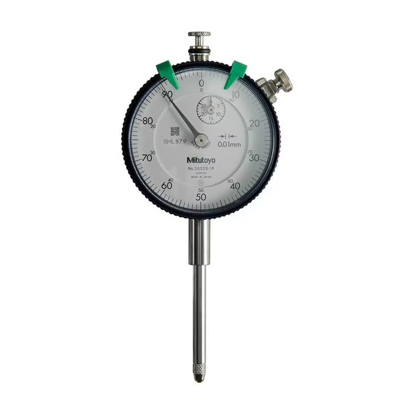 Picture of Mitutoyo 2052Sb-19 0.01mm, 30mm/(1mm Per Rev) Dial Indicator, 0-100, Flat Back, 8mm Stem, Series 2, Shockproof, Jeweled, Damper