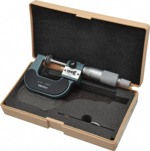 Picture of Mitutoyo 223-125 0-1 In, .001 In, Mechanical Counter Disk Micrometer, Ratchet Stop, +/-.0002 Inch Accuracy, 260 Grams Mass