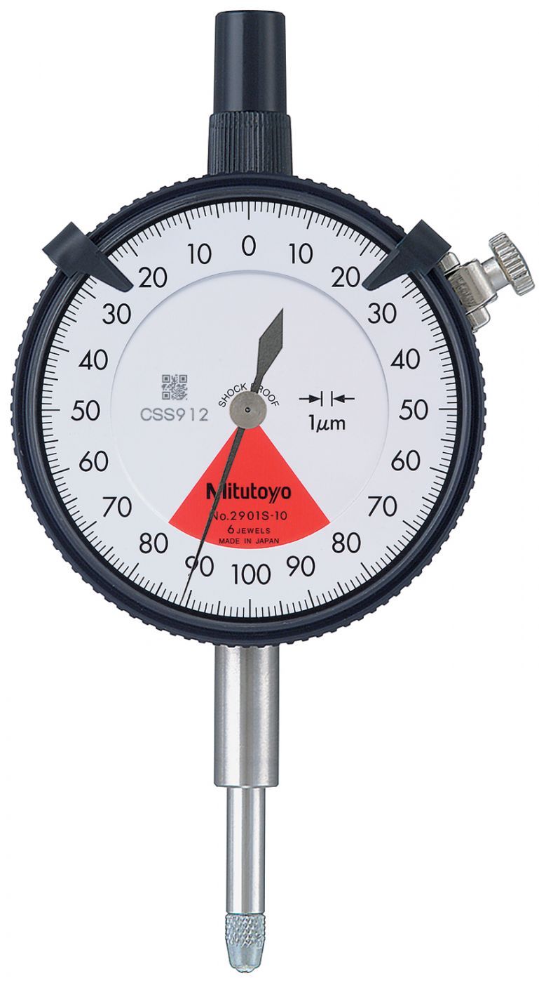 Picture of Mitutoyo 2901S-10 0.001mm, 0.16mm/0.2mm, Dial Indicator, 80-0-80, Lug Back, 8mm Stem, Series 2, One Rev, Shockproof, Jeweled