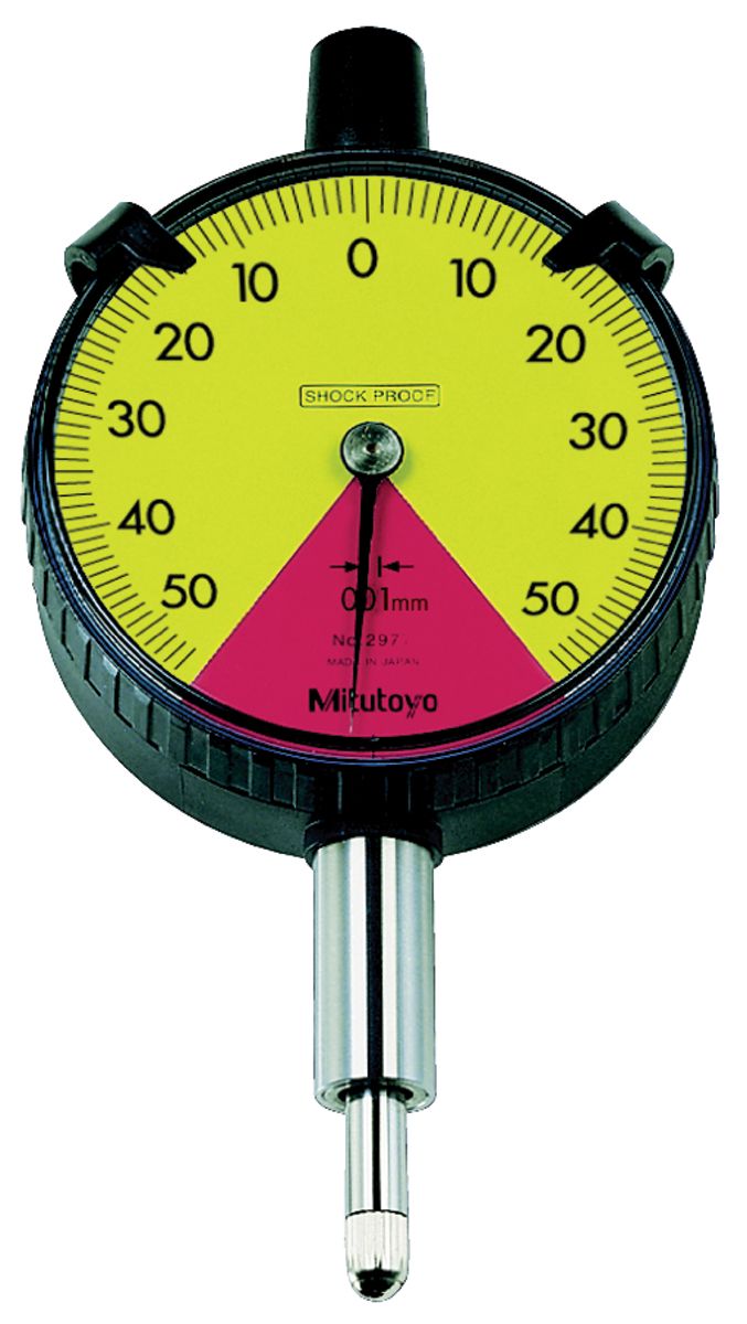 Picture of Mitutoyo 2972Tb 0.01mm, 1mm/1.4mm Dial Indicator, 50-0-50, Flat Back, 8mm Stem, Series 2, One Rev, Shockproof, Dustproof