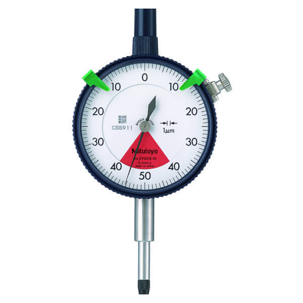 Picture of Mitutoyo 2973Tb Dial Indicator, Standard One Revolution Type For Error-Free Reading, .02mm Graduation, 1.6mm/2mm Range/Full Stroke, 80-0-80 Dial Reading, +/-.016mm Accuracy, .4-1.4N Measuring Force, Flat-Back Type Only (Lung-On-Center Back Is Not Available)