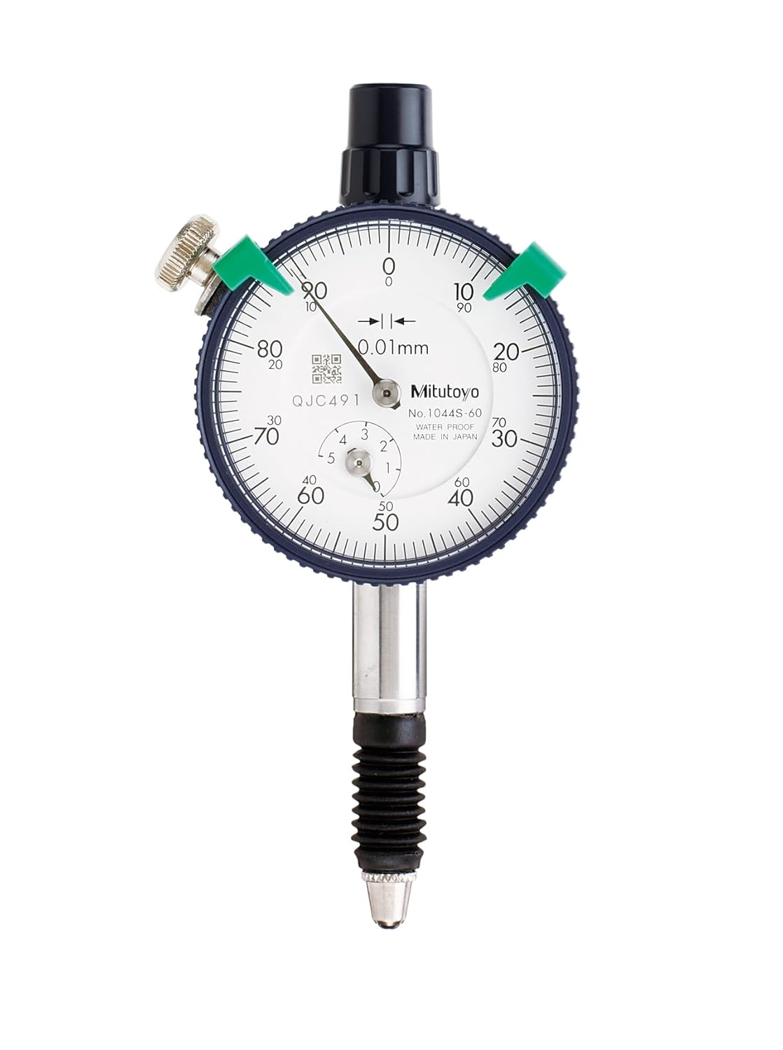 Picture of Mitutoyo 3052S-19 Dial Indicator, Large Dial Face, .01mm Graduation, 30mm Range, 1mm Range/Rev, 0-100 Dial Reading, +/-.025mm Accuracy, 2.5N Or Less Measuring Force