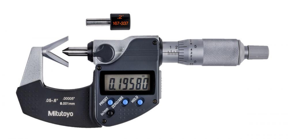 Picture of Mitutoyo 314-351-30 Micrometer, V-Anvil, With Relief, 3-Flute, .05-.6", .00005"/0.001mm