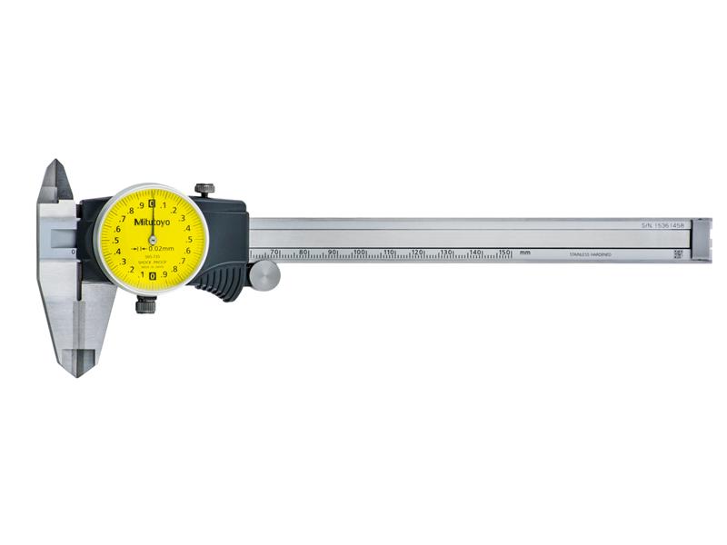 Picture of Mitutoyo 505-735 0-150mm, 0.02mm Dial Caliper, 2mm/Revolution, Carbide OD and ID Jaws