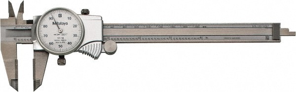Picture of Mitutoyo 505-738 0-6 In, .001 In Dial Caliper, .1 In/Revolution, Carbide OD and ID Jaws