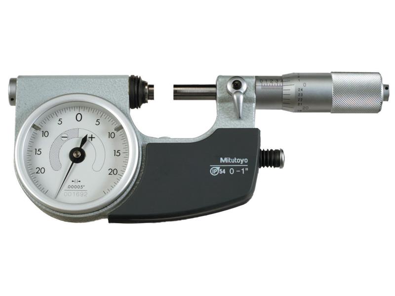 Picture of Mitutoyo 510-131 0-1 In, .00005 In, Dial Indicating Micrometer, Carbide Steel Tip, With Retractable Anvil Button