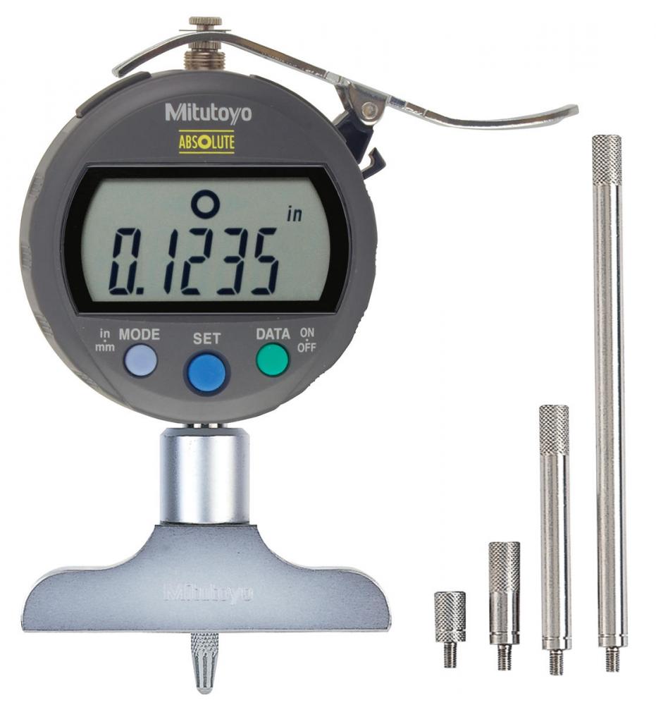 Picture of Mitutoyo 547-217S 0-8 In/0-200mm, .5 In Stroke, .0005 In/0.01mm, ID-C Absolute Digimatic Depth Gage, With 2.5 In Base, 4pc (.5 In 1 In, 2 In, 4 In)