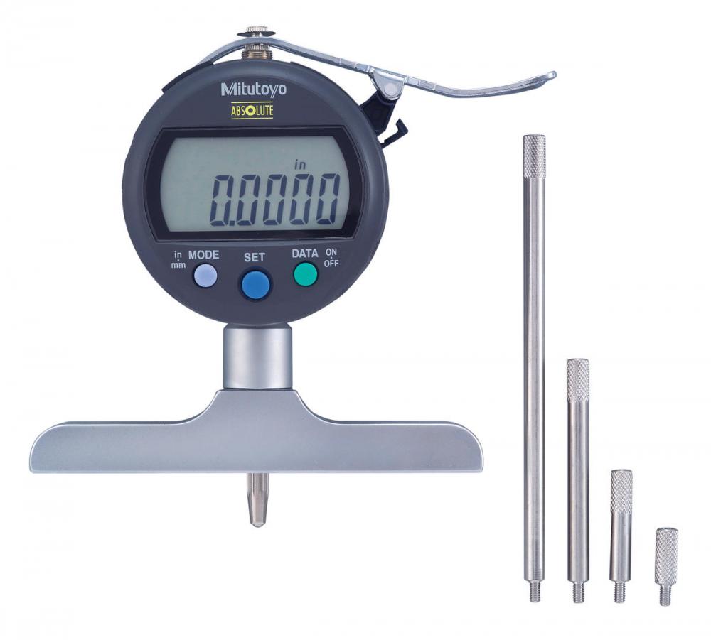 Picture of Mitutoyo 547-218S 0-8 In/0-200mm, .5 In Stroke, .0005 In/0.01mm, ID-C Absolute Digimatic Depth Gage, With 4 In Base, 4pc (.5 In 1 In, 2 In, 4 In)