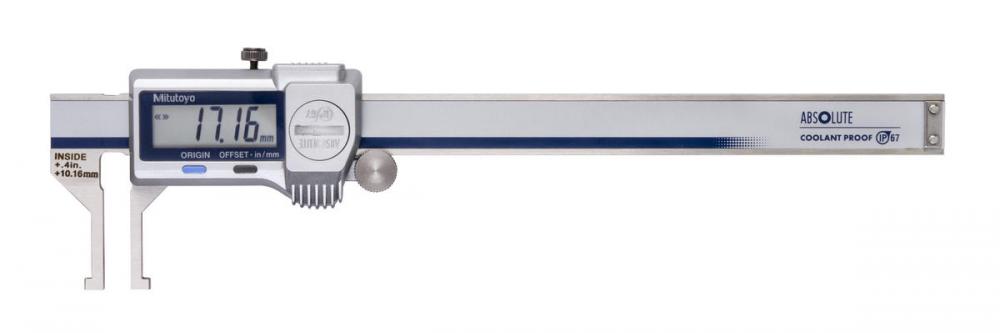 Picture of Mitutoyo 573-705-20 Caliper, Digimatic, 6 IN, Coolant Proof, Inside-Groove, W/ Thumb Roller