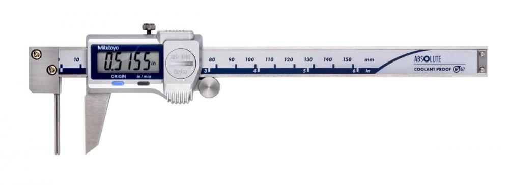 Picture of Mitutoyo 573-751-20 Caliper, Digimatic, 6 IN, Coolant Proof, Tube-Thickness, W/ Thumb Roller