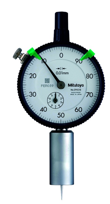 Picture of Mitutoyo 7222 Dial Depth Gage with needle probe, 0-10mm range, .01mm Graduation, 10mm stroke, .015mm accuracy, 5pcs. (10,20,30,30,100mm) extension rods
