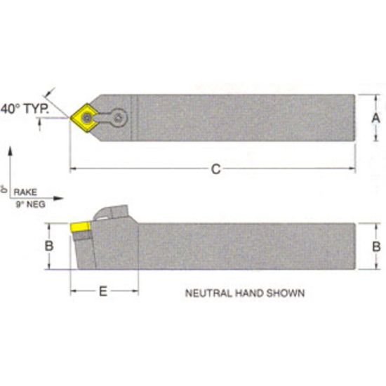 Picture of RMC MCMNN-16-5DTurning Stick Tool 80.0° Insert Square 1.000 5.000 Oal Left Hand