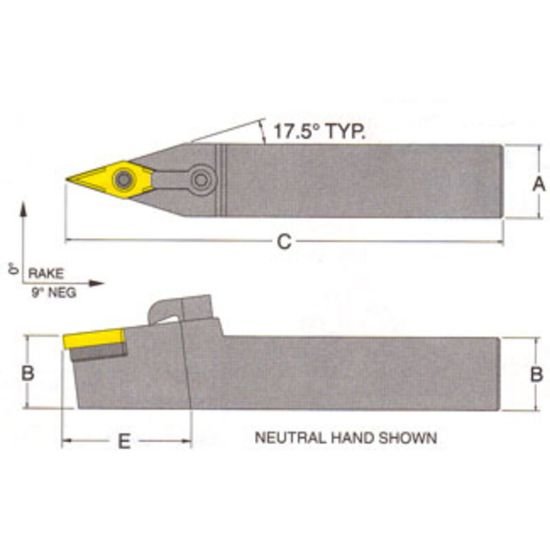 Picture of RMC MVVNN-20-3DTurning Stick Tool 35.0° Insert Square 1.250 6.000 Oal Left Hand