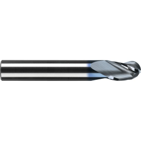 Picture of RobbJack B-300-16-C Dia 1/2 SH 0.50 LOC 0.6250 OAL3.00 End Mill Standard Flute Standard Helix Carbide TiCN Single End Ball NoseBall
