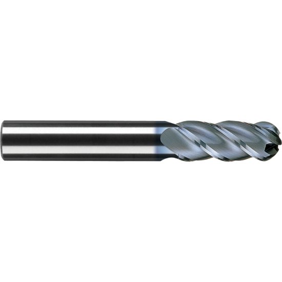 Picture of RobbJack B-440-06-C Dia 3/16 SH 0.1875 LOC 0.6250 OAL2.00 End Mill Standard Flute Standard Helix Carbide TiCN Single End Ball NoseBall