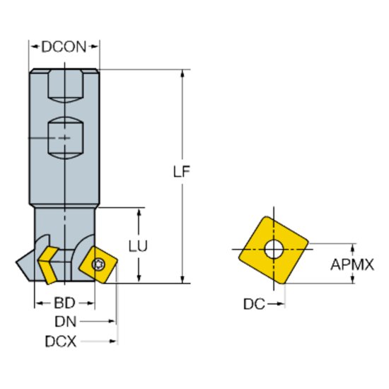 Picture of Sandvik RA215.64-12M19-6012, U-Max Chamfer Milling Cutter, 0.470" Cutting Diameter 60.0°, Chamfer Mill, Back Chamfer