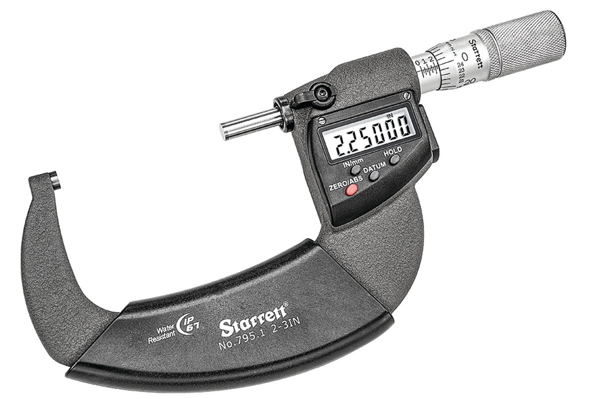 Picture of Starrett S795.1Axflz Ip67 Outside Micrometer, Friction Thimble, Carbide Anvil, Spc Output, .00005" Res., 2-3" Range