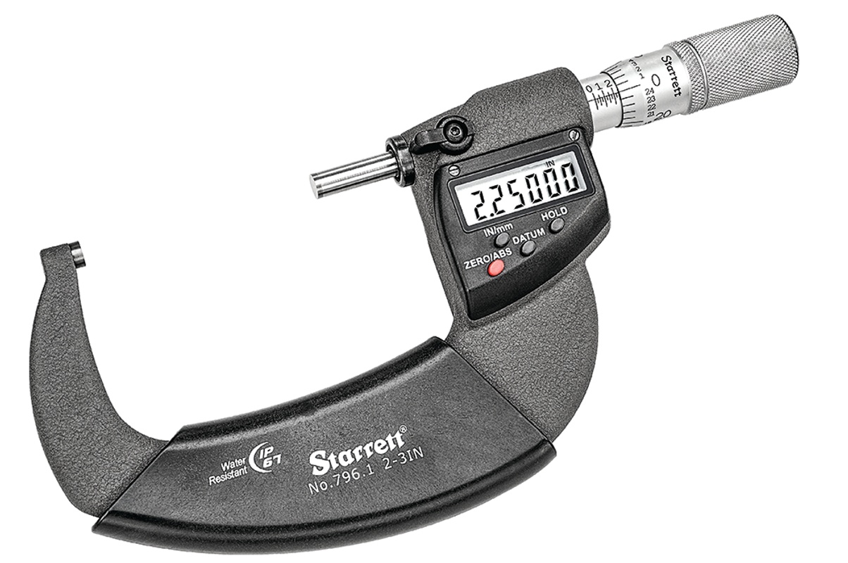 Picture of Starrett 3732Mexfl-75 Ip67 Outside Micrometer, Friction Thimble, Carbide Anvil, .00005" Res., 2-3" Range