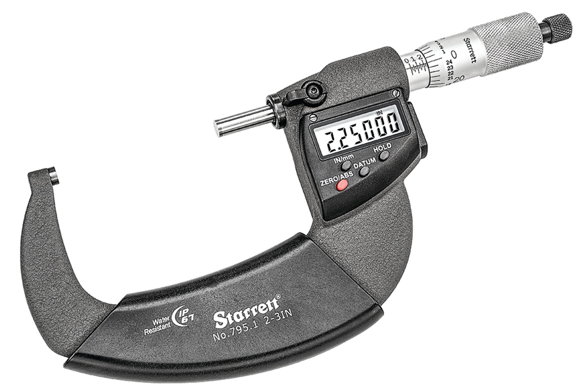 Picture of Starrett 795.1Xfl-3 Ip67 Outside Micrometer, Rachet Thimble, Carbide Anvil, Spc Output, .00005" Res., 2-3" Range