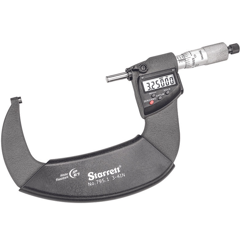Picture of Starrett 795.1Xfl-4 Ip67 Outside Micrometer, Rachet Thimble, Carbide Anvil, Spc Output, .00005" Res., 3-4" Range
