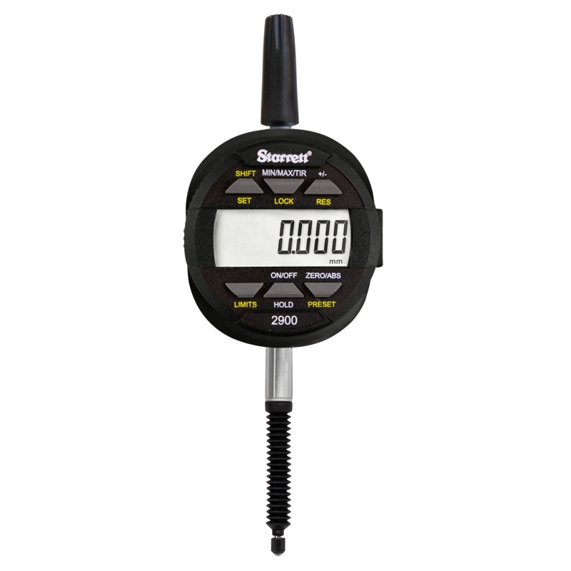 Picture of Starrett 2900-6M Digital Indicator, IP67 Protection, SPC Output, 25mm Range, 0.01mm/0.001mm Res., 8mm Stem