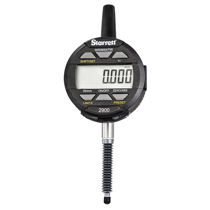 Picture of Starrett 2900-5M-25 Digital Indicator, IP67 Protection, SPC Output, 25mm/1" Range, 0.01mm/.0005" Res., 8mm Stem