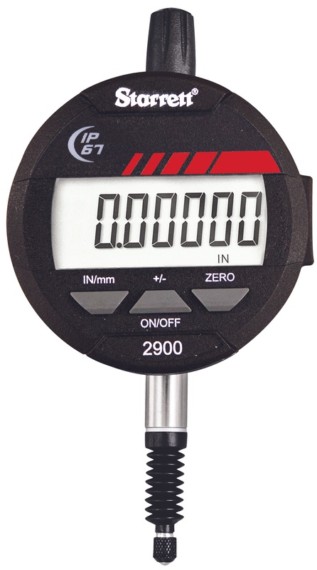 Picture of Starrett 2900-6-1 Digital Indicator, IP67 Protection, SPC Output, .5"/12mm Range, .00005"/0.001mm Res., 3/8" Stem