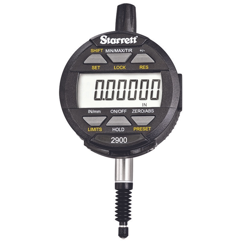 Picture of Starrett 2900-4 Digital Indicator, IP67 Protection, SPC Output, .5"/12mm Range, 0.01mm/0.001mm/.0005"/.0001"/.00005" Res.