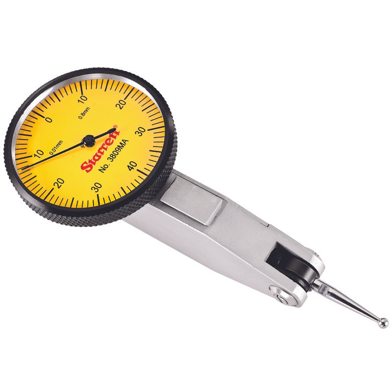 Picture of Dial Test Indicator With Dovetail, 0.8mm Range, 0-40-0 1-1/4" Dial Face, 0.01mm Graduations, Two Dovetail Clamps, Case