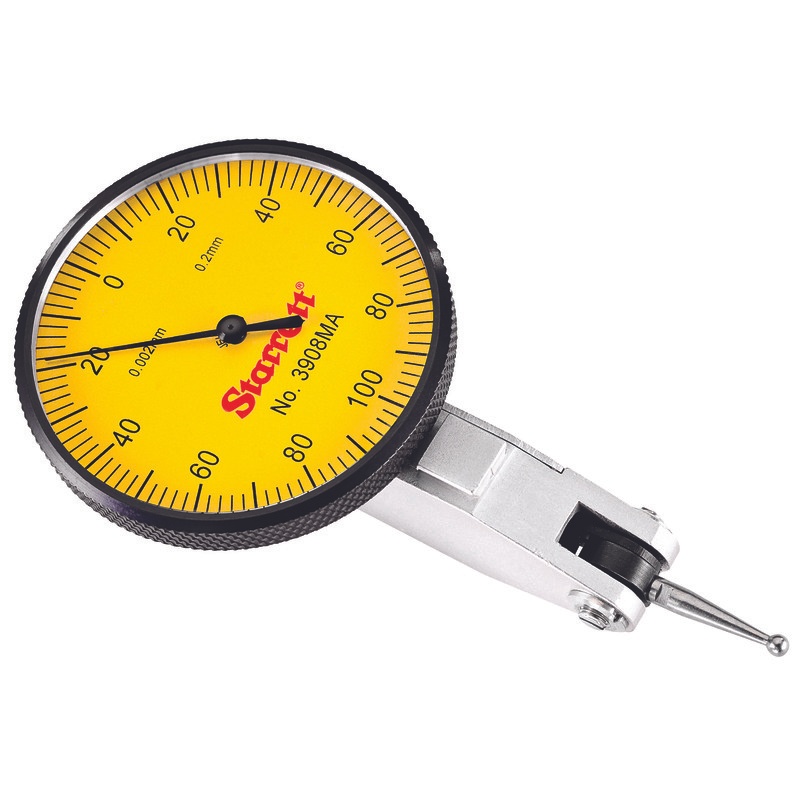 Picture of Dial Test Indicator With Dovetail, 0.2mm Range, 0-100-0 1-9/16" Dial Face, 0.002mm Graduations, Two Dovetail Clamps, Case
