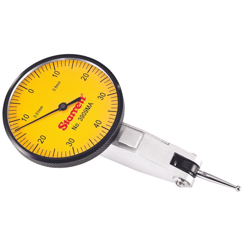Picture of Dial Test Indicator With Dovetail, 0.8mm Range, 0-40-0 1-9/16" Dial Face, 0.01mm Graduations, Two Dovetail Clamps, Case