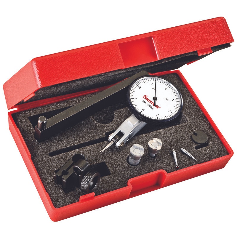 Picture of Dial Test Indicator With Dovetail, .008" Range, 0-4-0 1-9/16" Dial Face, .0001" Graduations, With Accessories, Case