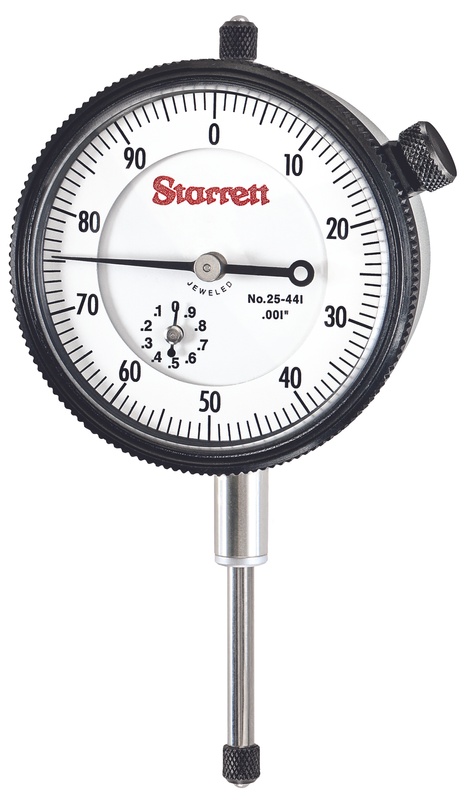 Picture of Starrett 25-441J-8 Dial Indicator, 0-1" Range, 0-100, .001" Grads, .100" Range Per Rev, 8mm Stem Diameter