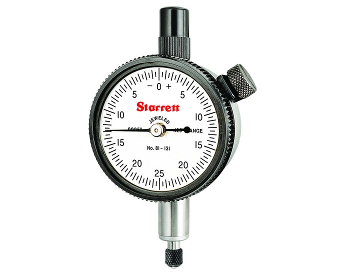 Picture of Starrett 81-131J-8 Dial Indicator, 0-.125" Range, 0-25-0 Balanced Dial, .0005" Grads, .050" Range Per Rev, 8mm Stem