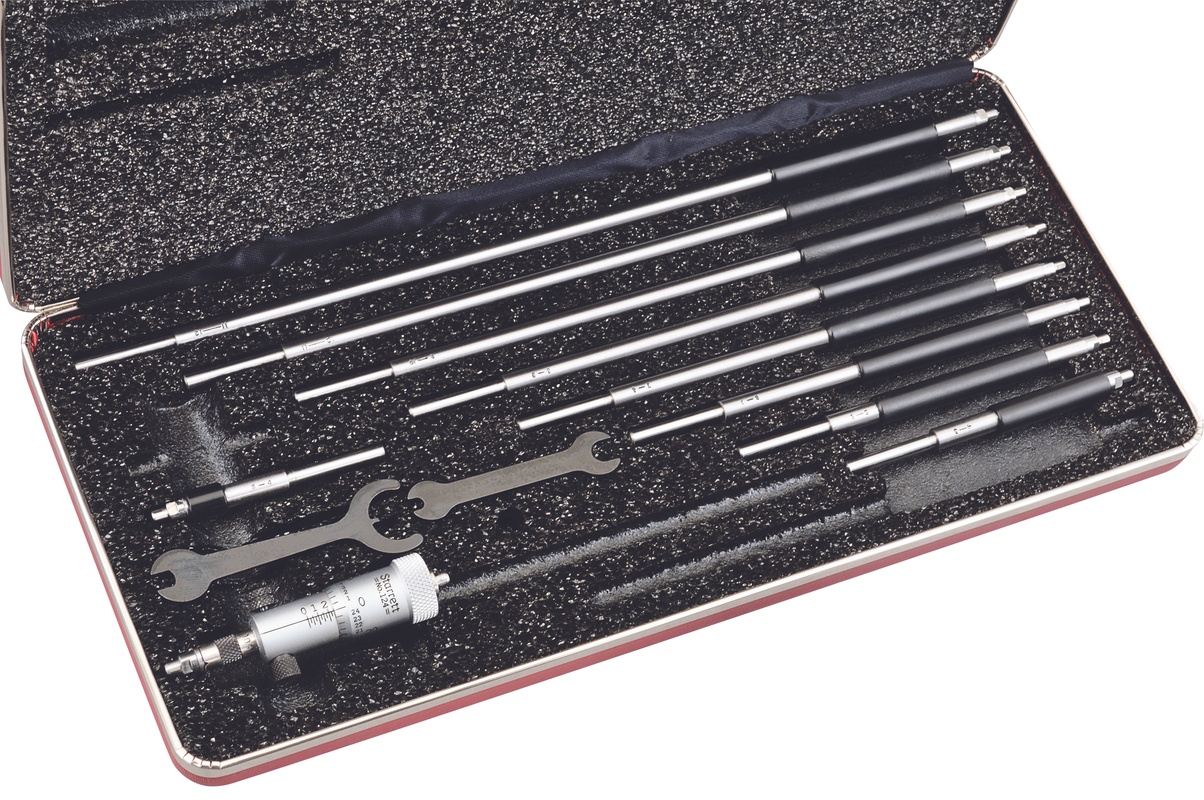 Picture of Starrett 124Bz Solid -Rod Inside Micrometer Set With Case, 2-12" Range, .001"