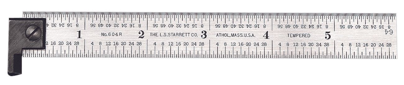 Picture of Starrett H604R-6 Steel Rule, Reversible Hook, Spring-Tempered, 6", 4R Grads