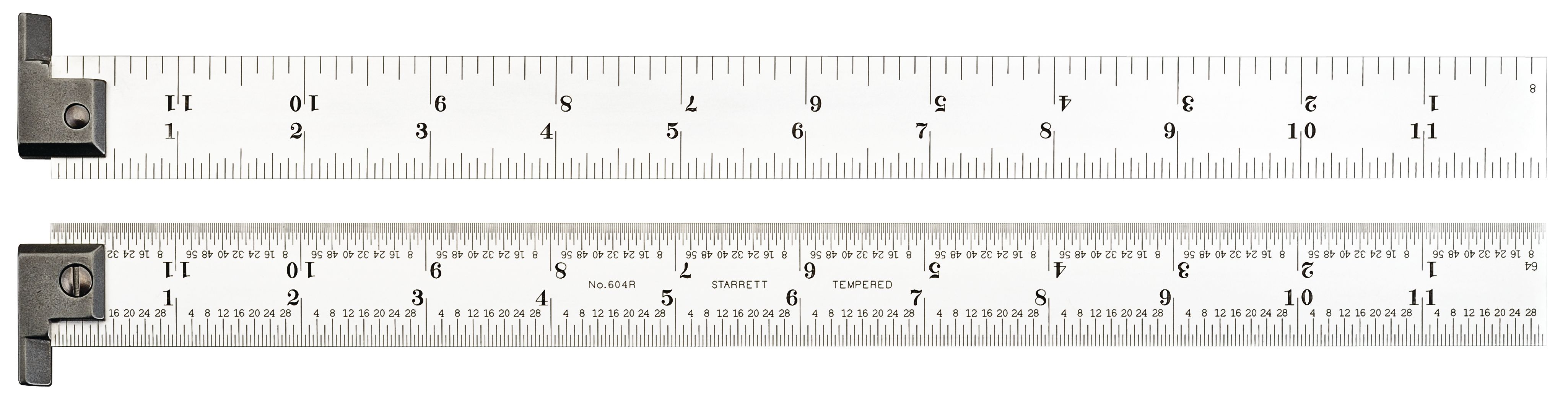 Picture of Starrett H604R-12 Steel Rule, Reversible Hook, Spring-Tempered, 12", 4R Grads